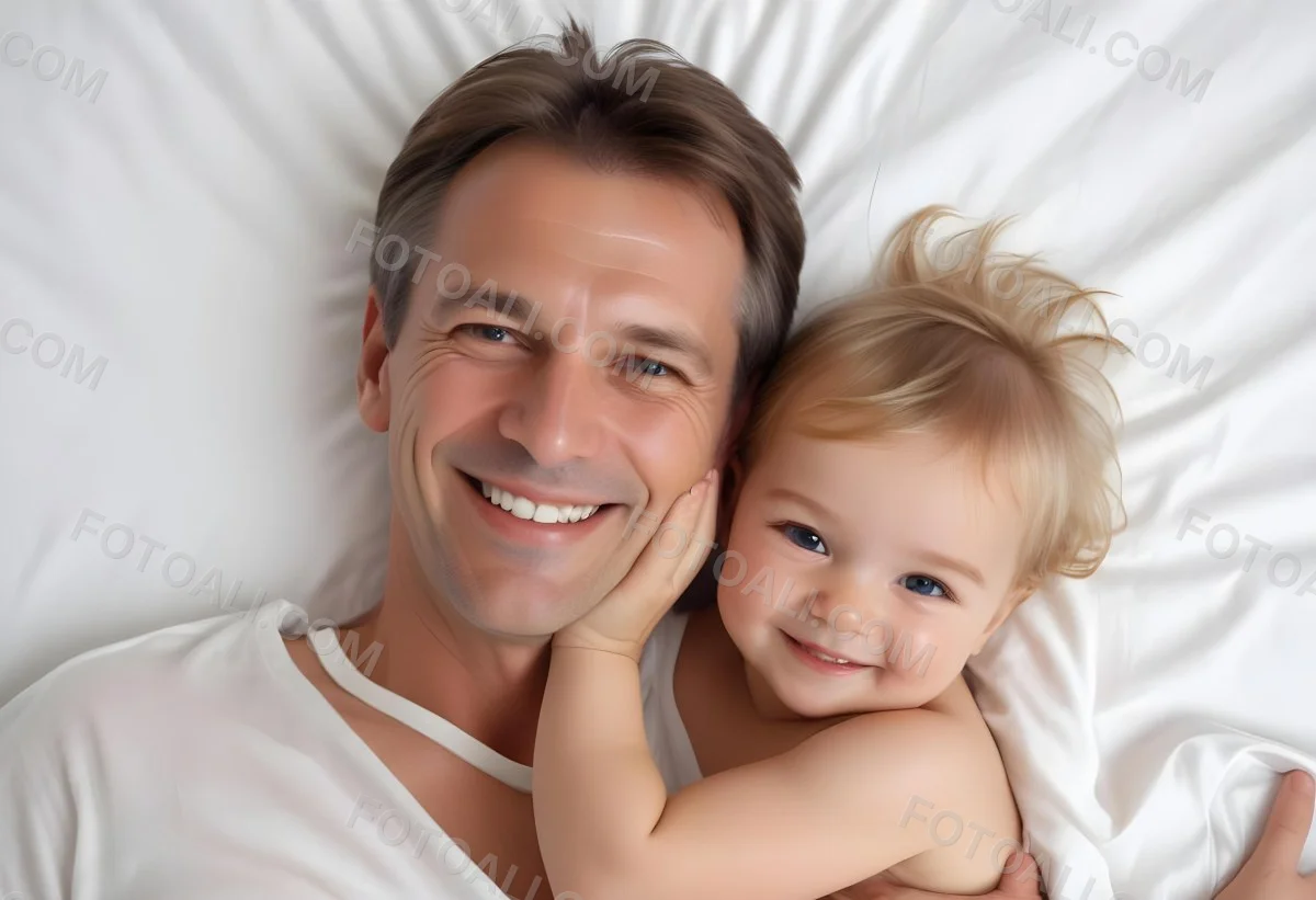 Young Caucasian Man With Short Blonde Hair And A Friendly Smile Holding A Young Blonde Toddler Girl Who Is Also Smiling In A Sunny Park 1 11f3