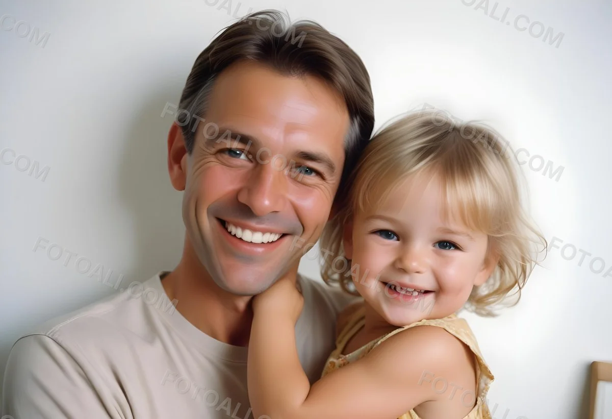 Young Caucasian Man With Short Blonde Hair And A Friendly Smile Holding A Young Blonde Toddler Girl Who Is Also Smiling In A Sunny Park 100 C6c3