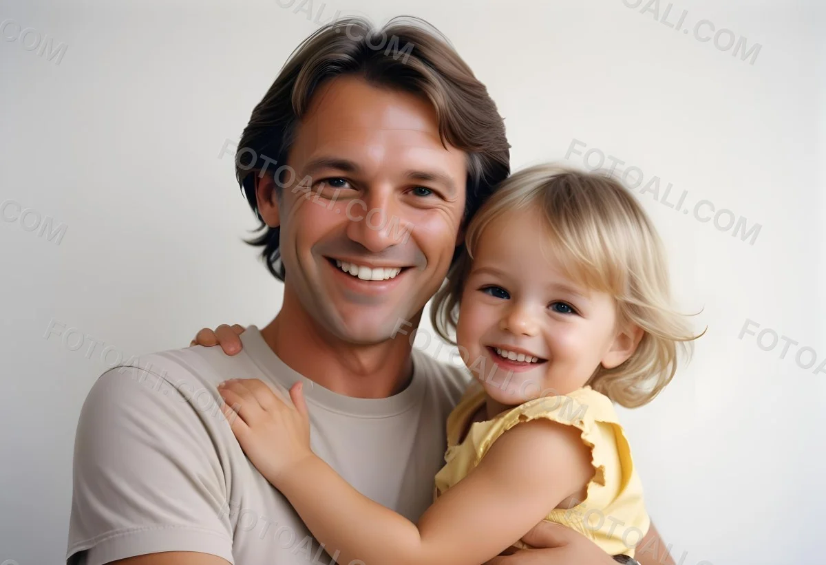 Young Caucasian Man With Short Blonde Hair And A Friendly Smile Holding A Young Blonde Toddler Girl Who Is Also Smiling In A Sunny Park 105 3d24