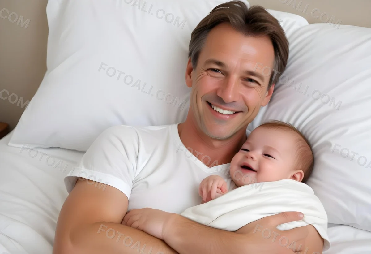 Young Caucasian Man With Short Blonde Hair And A Friendly Smile Holding A Young Blonde Toddler Girl Who Is Also Smiling In A Sunny Park 5 3876