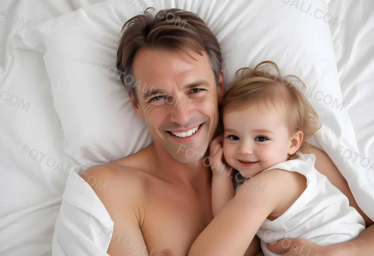 Young Caucasian Man With Short Blonde Hair And A Friendly Smile Holding A Young Blonde Toddler Girl Who Is Also Smiling In A Sunny Park 6 E2fb
