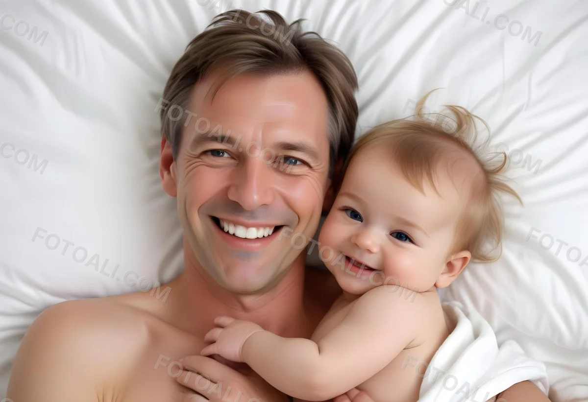 Young Caucasian Man With Short Blonde Hair And A Friendly Smile Holding A Young Blonde Toddler Girl Who Is Also Smiling In A Sunny Park 8 2433