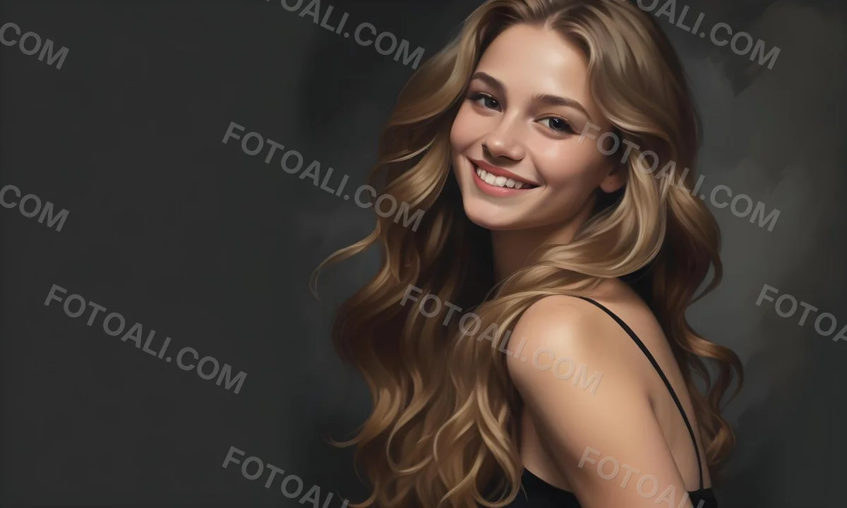 Young Caucasian Woman With Long Wavy Blonde Hair And Dark Skin Smiling Softly She Is Wearing A Black Top And Is Positioned Against A Dark Background 30 7d5c