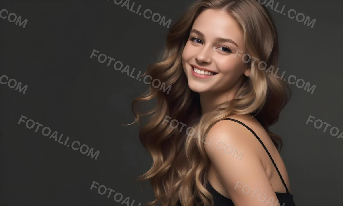Young Caucasian Woman With Long Wavy Blonde Hair And Dark Skin Smiling Softly She Is Wearing A Black Top And Is Positioned Against A Dark Background 89 9fd4