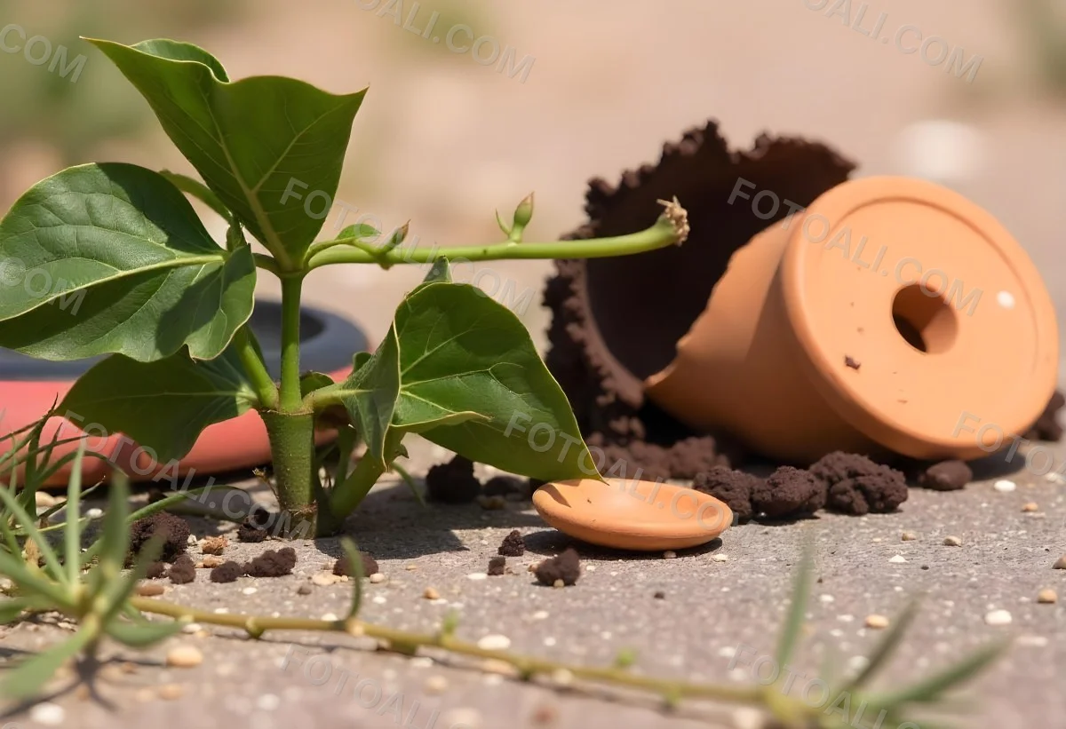 Young Green Plants Sprouting From Soil With A Broken Terracotta Pot In The Background 1 23dc
