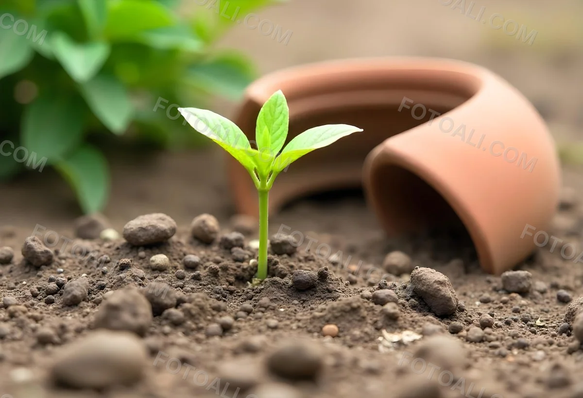 Young Green Plants Sprouting From Soil With A Broken Terracotta Pot In The Background 10 840f