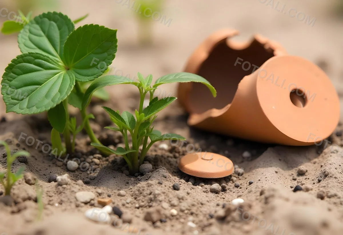 Young Green Plants Sprouting From Soil With A Broken Terracotta Pot In The Background 11 5dfa