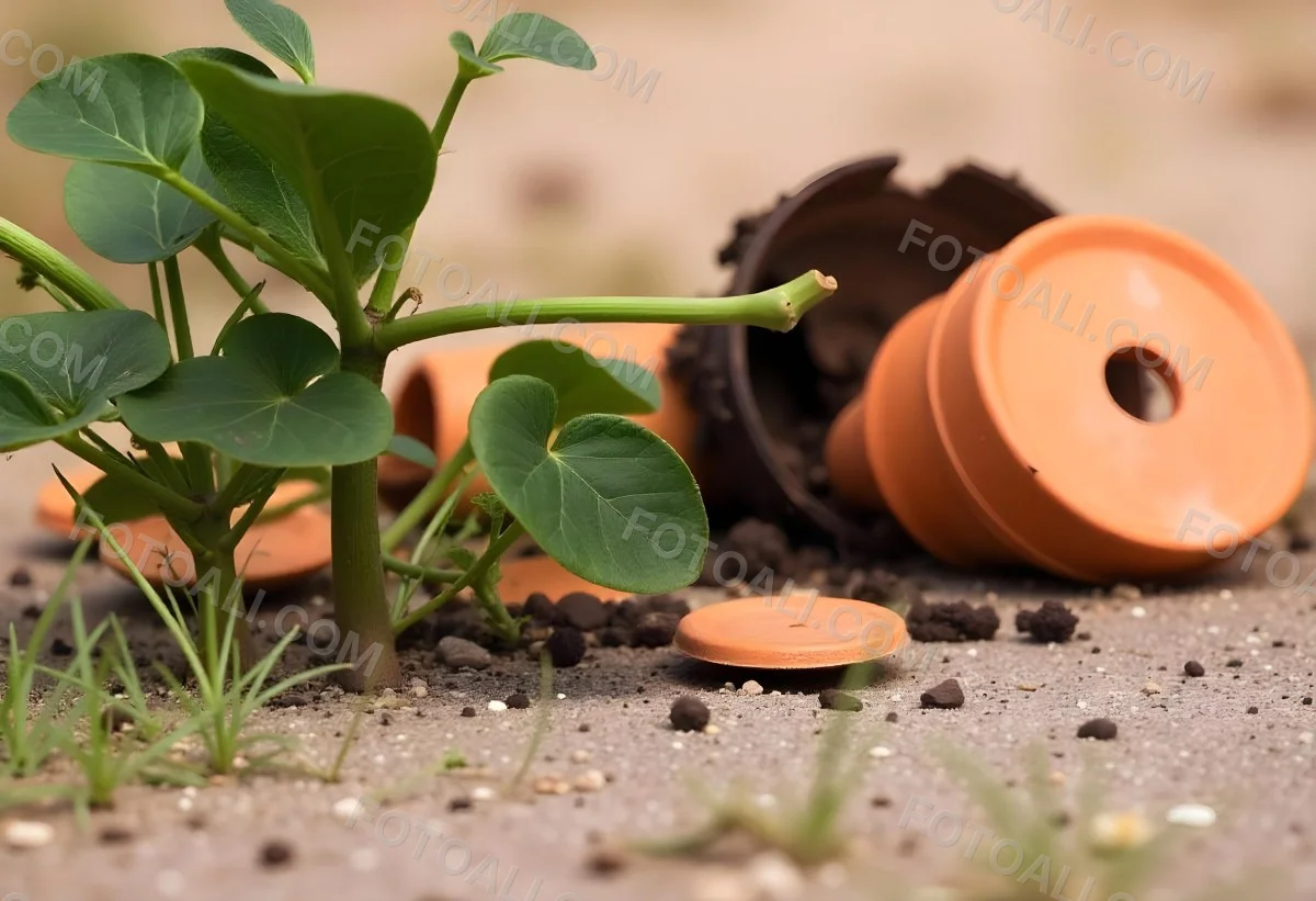 Young Green Plants Sprouting From Soil With A Broken Terracotta Pot In The Background 12 Bf4c