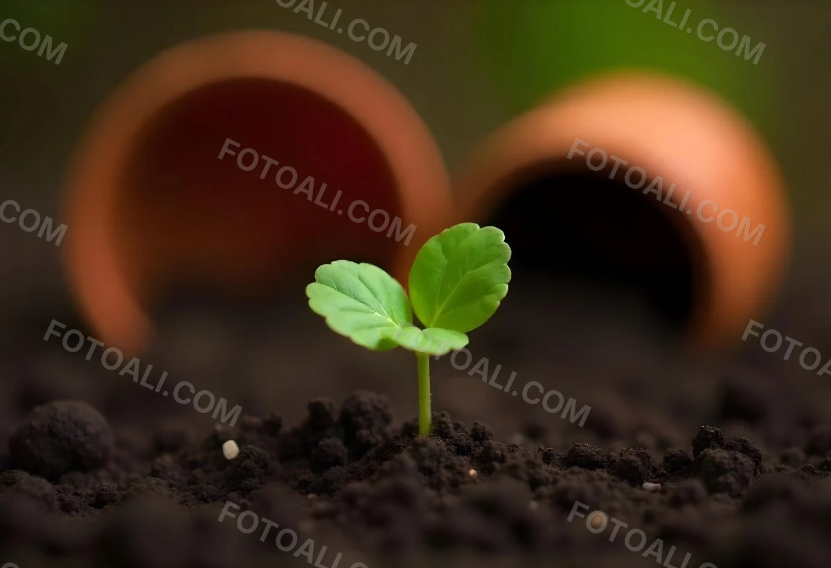 Young Green Plants Sprouting From Soil With A Broken Terracotta Pot In The Background 2 F468