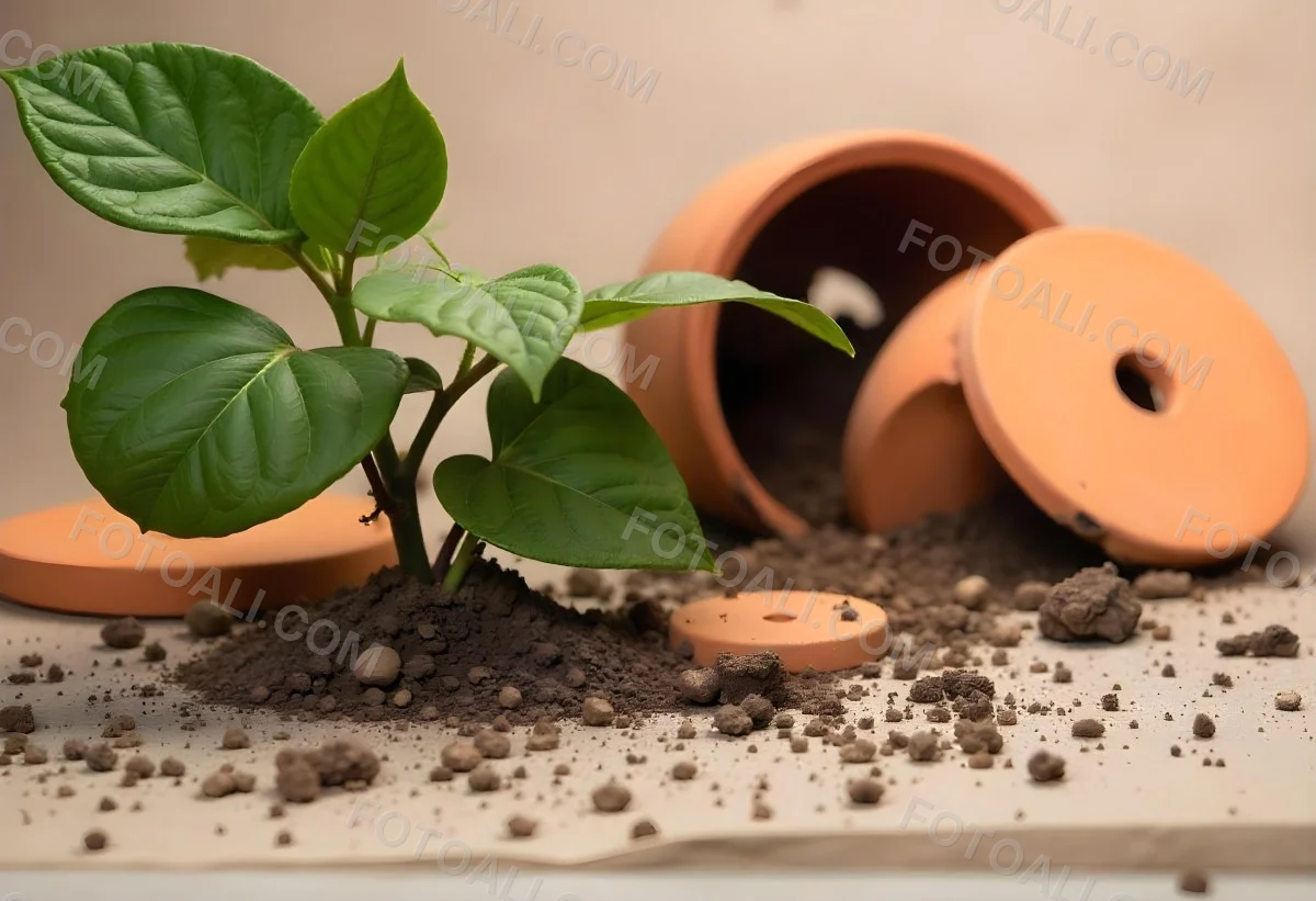 Young Green Plants Sprouting From Soil With A Broken Terracotta Pot In The Background 9 Da46