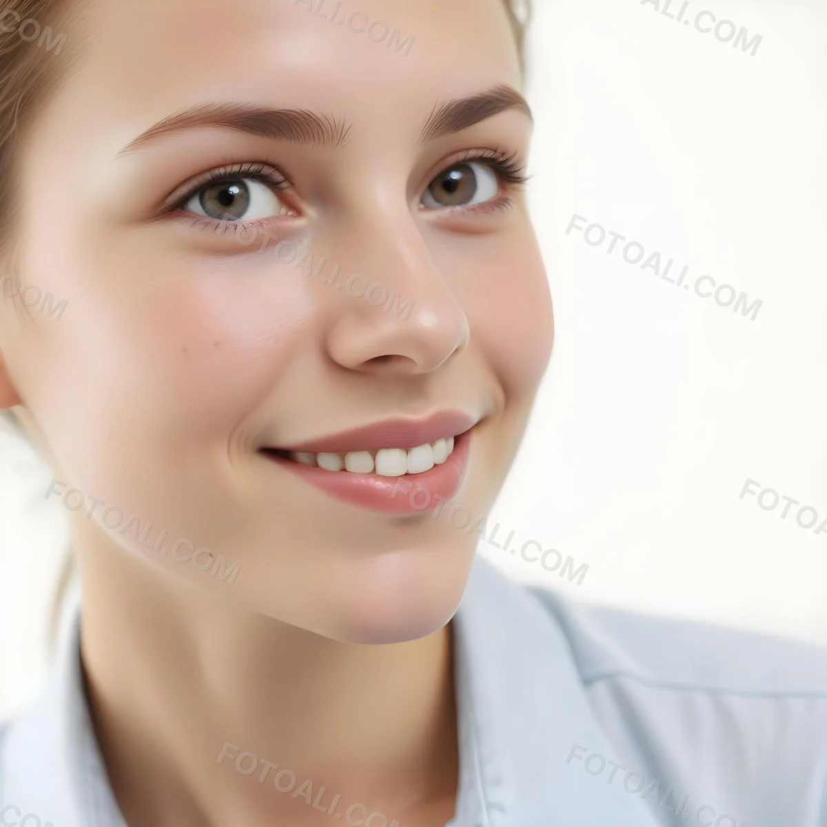 Young Woman Of Caucasian Descent Approximately 25 Years Old With Light Brown Hair And A Slight Smile She Is Wearing A Light Blue Shirt The Background Is Plain And Light Colored 11 36a6