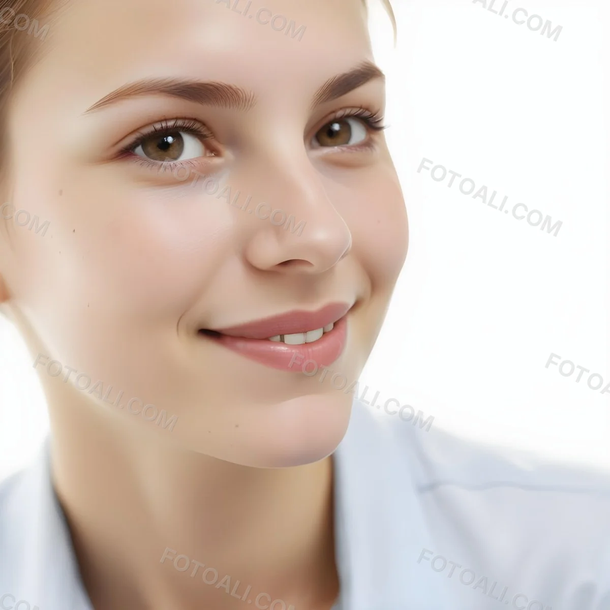 Young Woman Of Caucasian Descent Approximately 25 Years Old With Light Brown Hair And A Slight Smile She Is Wearing A Light Blue Shirt The Background Is Plain And Light Colored 12 1ef6