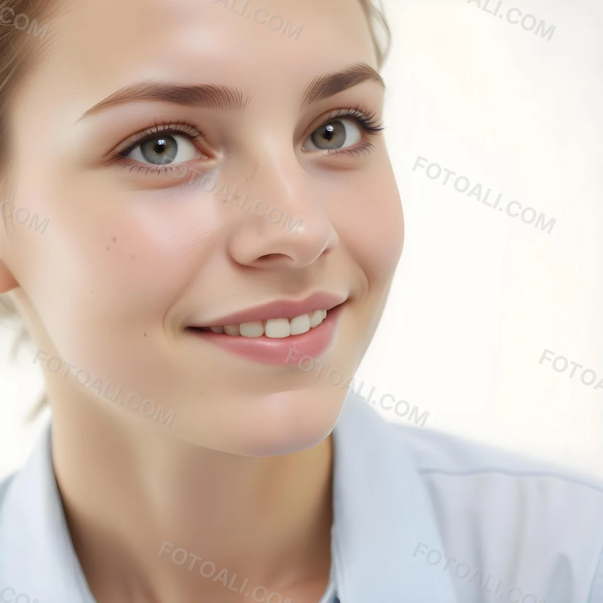 Young Woman Of Caucasian Descent Approximately 25 Years Old With Light Brown Hair And A Slight Smile She Is Wearing A Light Blue Shirt The Background Is Plain And Light Colored 20 D53e