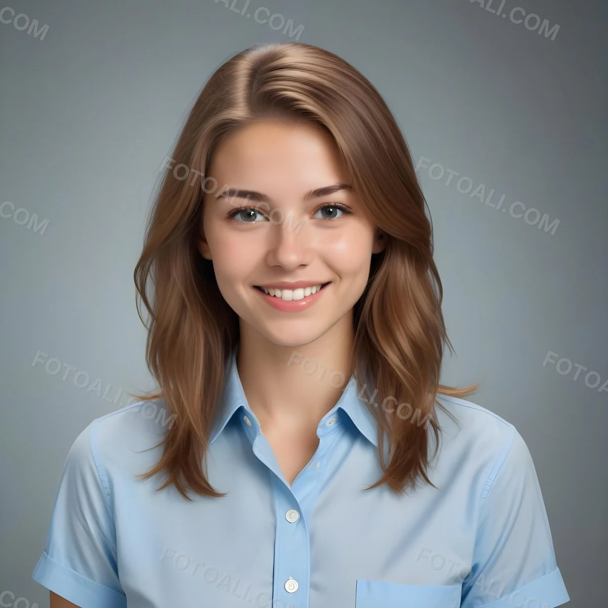 Young Woman Of Caucasian Descent Approximately 25 Years Old With Light Brown Hair And A Slight Smile She Is Wearing A Light Blue Shirt The Background Is Plain And Light Colored 8 Fe24
