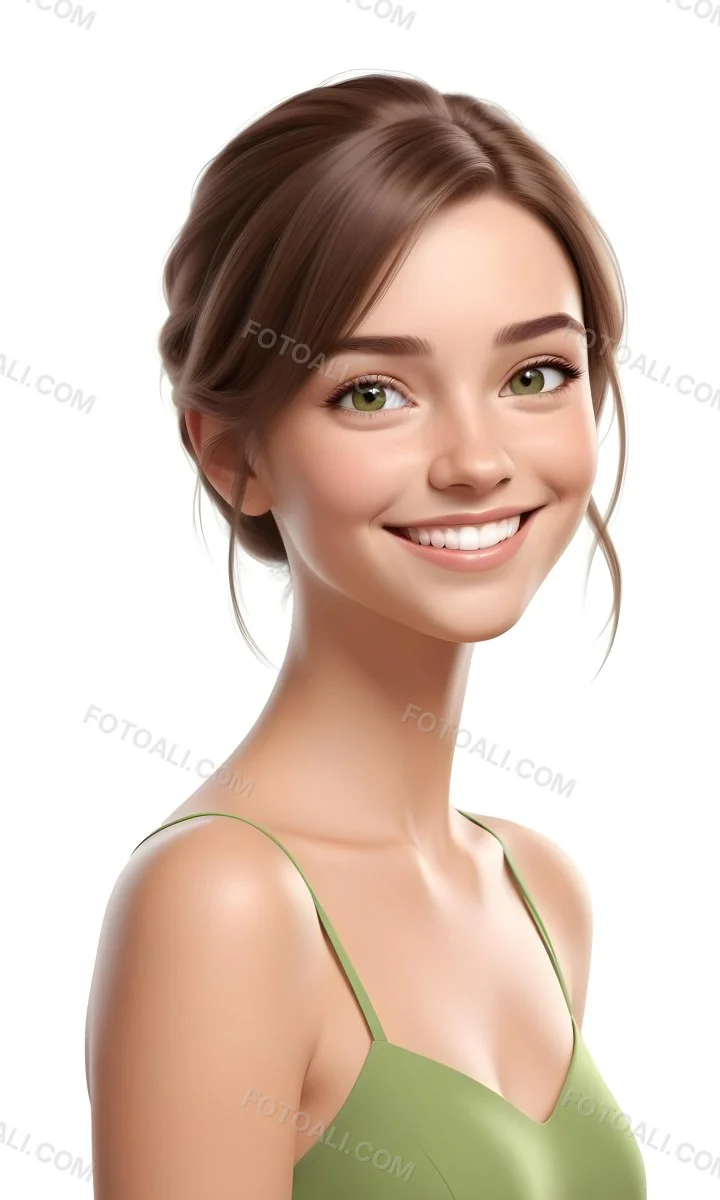 Young Woman With Light Brown Skin Medium Length Brown Hair And Green Eyes Smiling Gently The Background Is Plain White Emphasizing Her Facial Features 17 63df
