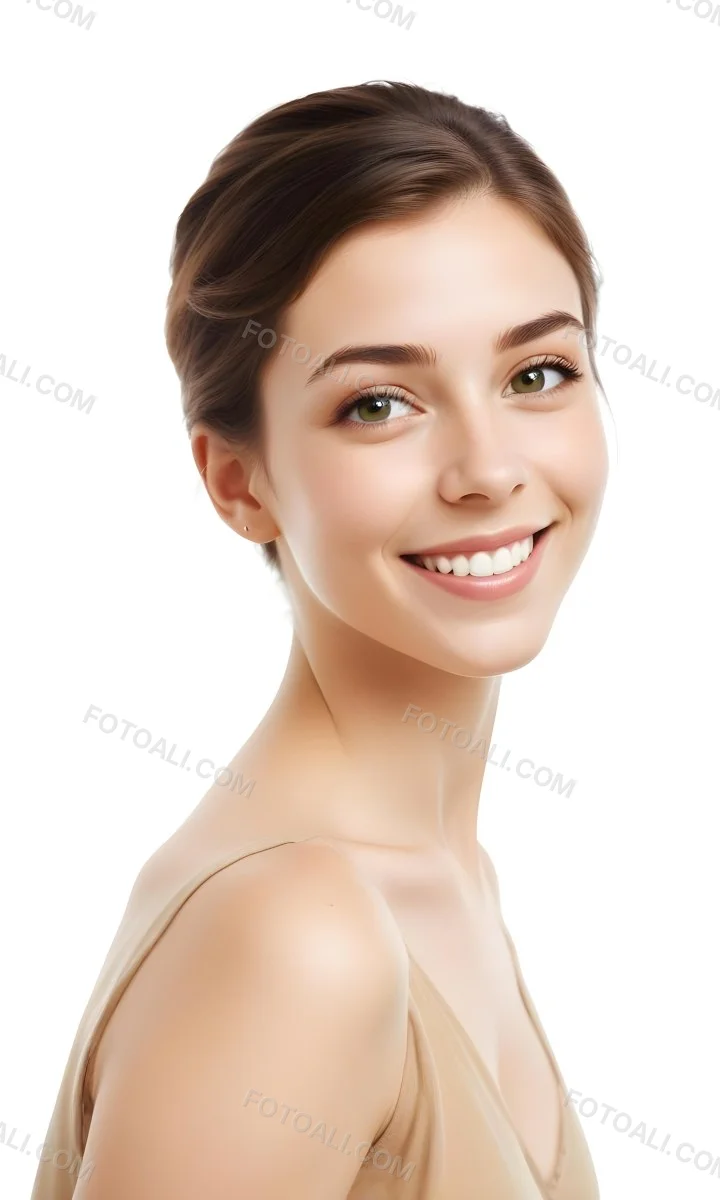 Young Woman With Light Brown Skin Medium Length Brown Hair And Green Eyes Smiling Gently The Background Is Plain White Emphasizing Her Facial Features 36 D7c6