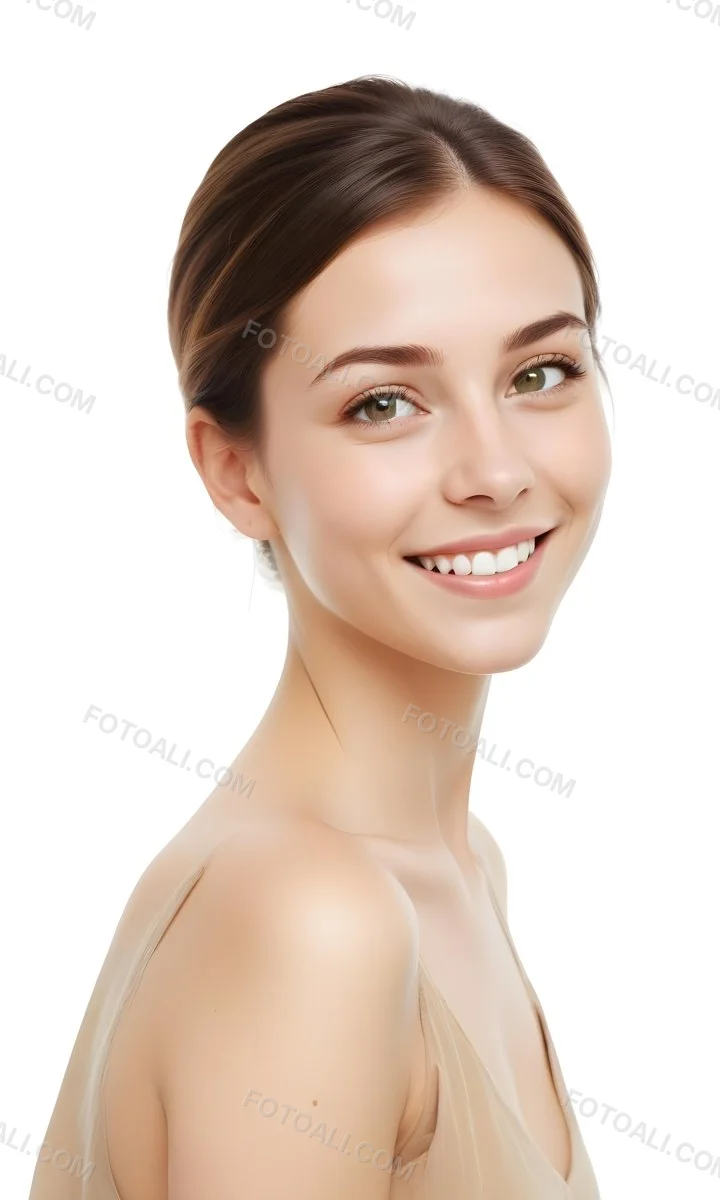Young Woman With Light Brown Skin Medium Length Brown Hair And Green Eyes Smiling Gently The Background Is Plain White Emphasizing Her Facial Features 40 C8a1