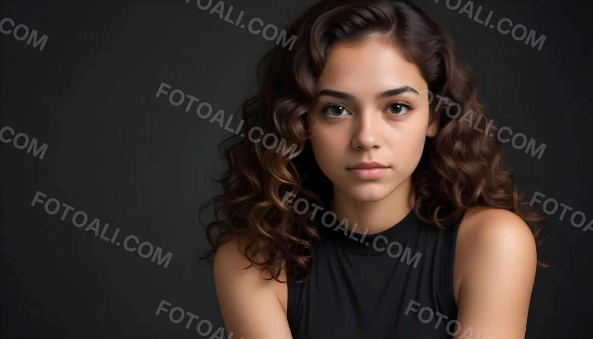 Young Woman With Medium Skin Tone And Long Curly Brown Hair Wearing A Black Sleeveless Top Looking Directly At The Camera With A Neutral Expression The Background Is Dark And Simple Emphasizing Her Features 31 Bb6f