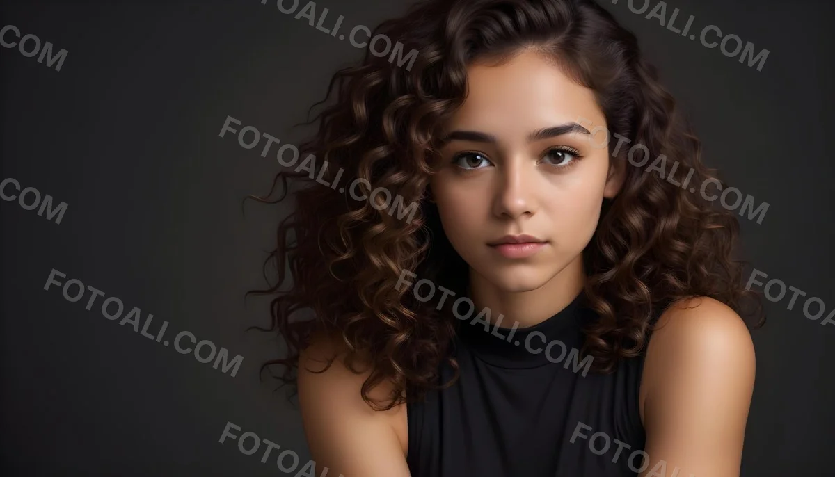 Young Woman With Medium Skin Tone And Long Curly Brown Hair Wearing A Black Sleeveless Top Looking Directly At The Camera With A Neutral Expression The Background Is Dark And Simple Emphasizing Her Features 32 E2c2