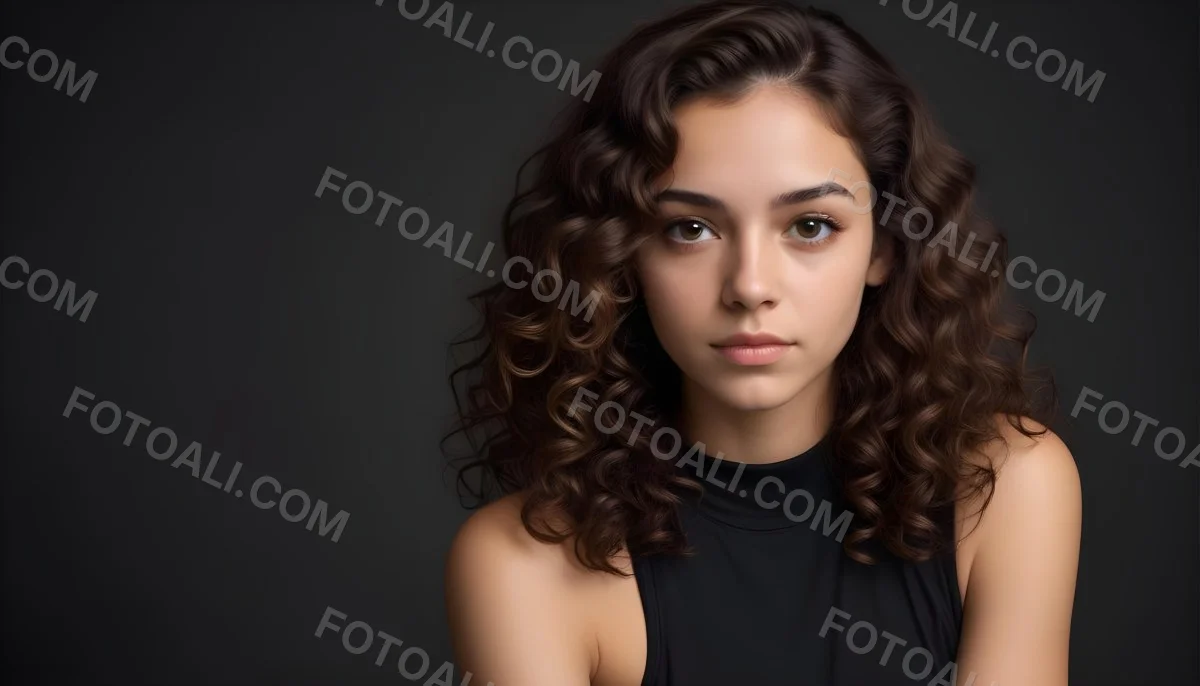 Young Woman With Medium Skin Tone And Long Curly Brown Hair Wearing A Black Sleeveless Top Looking Directly At The Camera With A Neutral Expression The Background Is Dark And Simple Emphasizing Her Features 50 0121