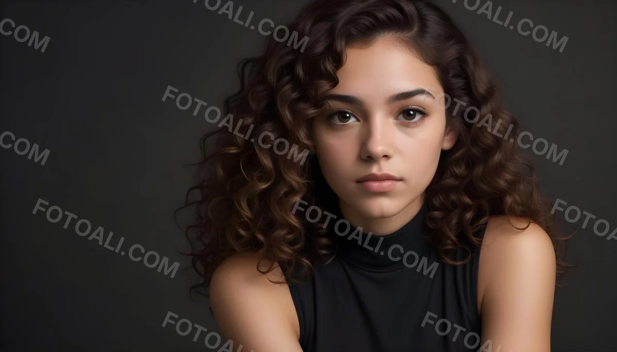 Young Woman With Medium Skin Tone And Long Curly Brown Hair Wearing A Black Sleeveless Top Looking Directly At The Camera With A Neutral Expression The Background Is Dark And Simple Emphasizing Her Features 9 E77c