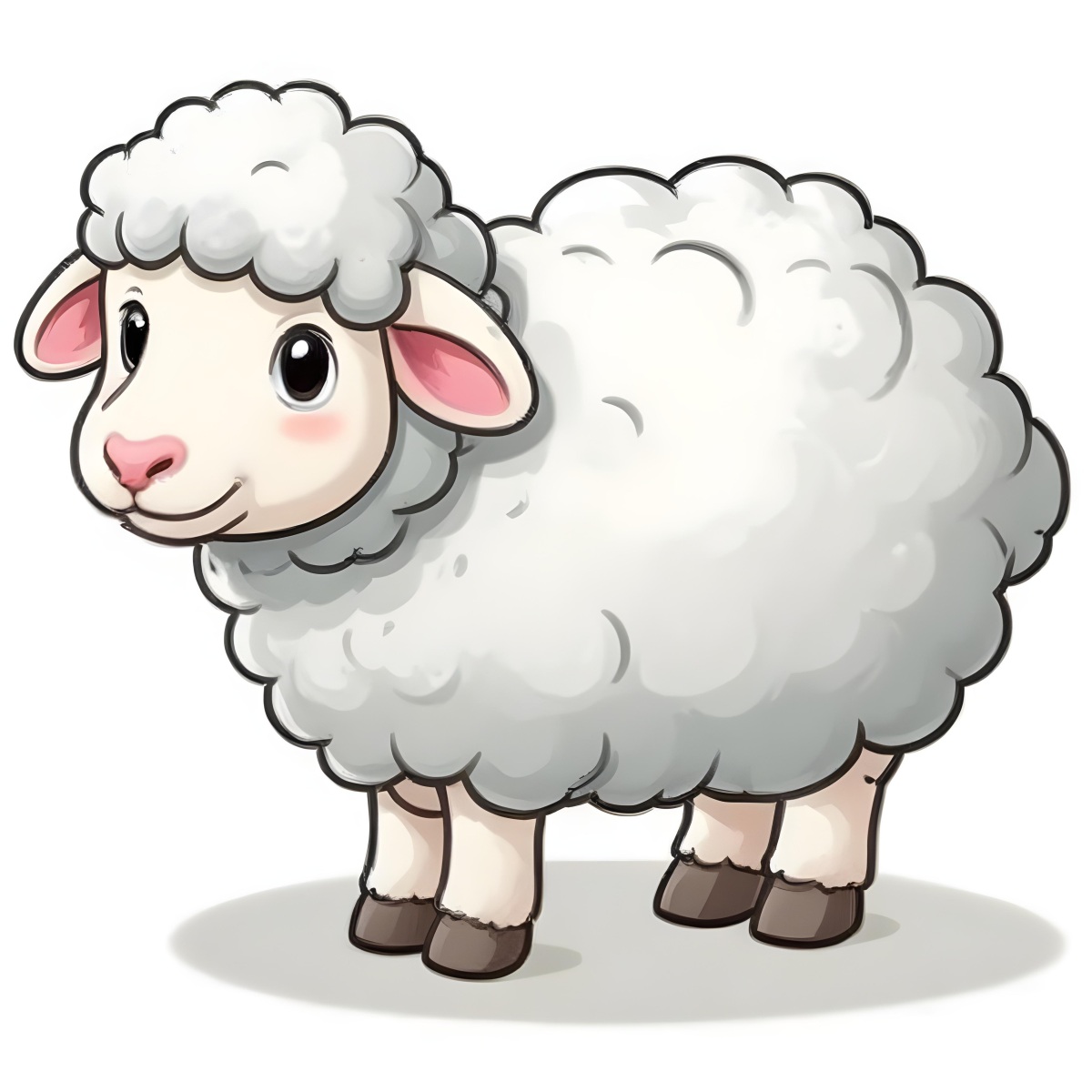 35mm Film Photography A Cartoon Sheep With A Fluffy White Body Pink Ears And A Friendly Expression The Sheep Stands On Four White Hooves With A Round Shape And A Slightly Raised Tail The Background Is Plain And Ligh C50b