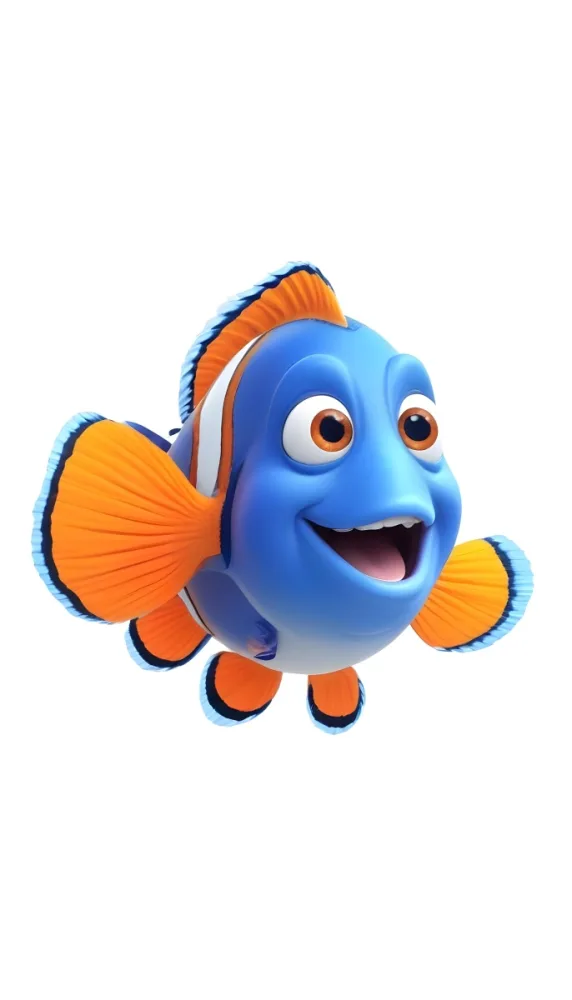 3d Model A Blue And Orange Clownfish With Big Blue Eyes And A Happy Expression Isolated On A White Background Figure Octane Render Volumetric Highly Detailed Videogame Aesthetic 40 04a0