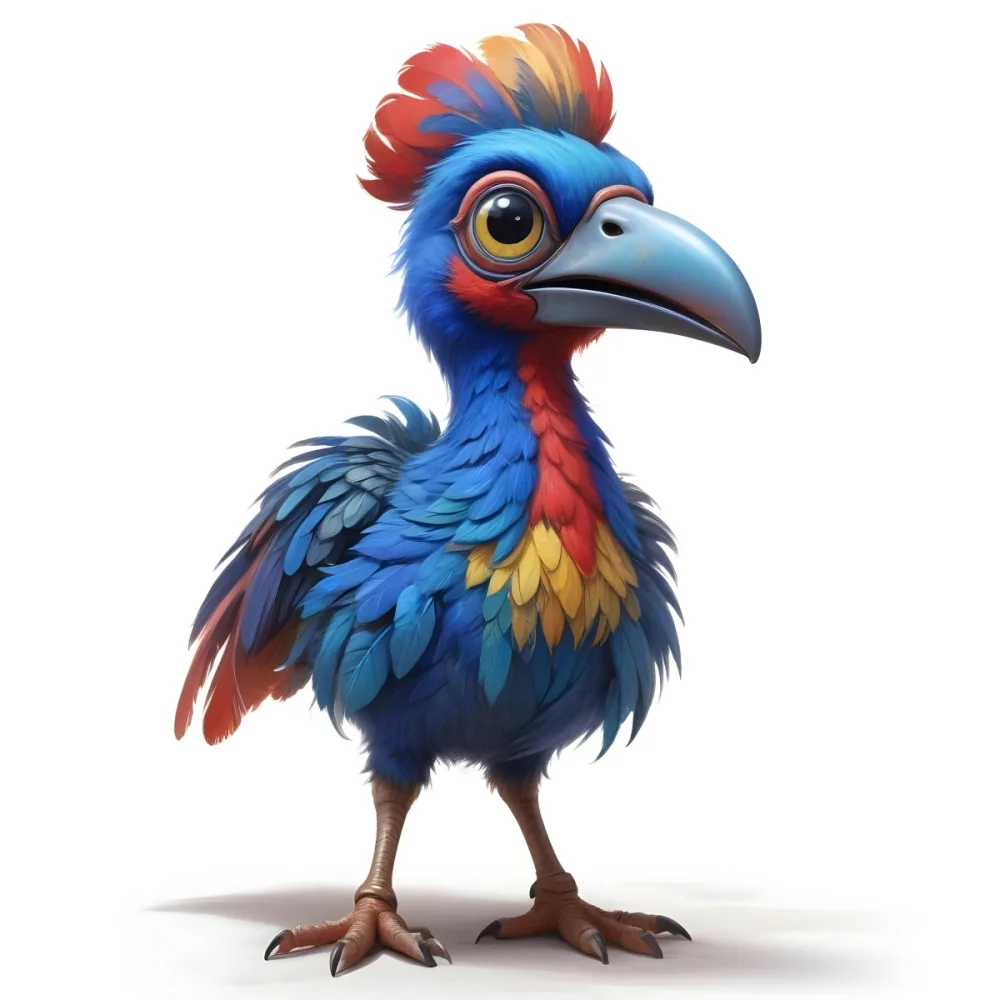 3d Model A Cartoonish Bird Character With Vibrant Blue Feathers And A Colorful Crest On Its Head It Has Large Expressive Eyes And A Prominent Beak The Bird Stands Upright With A Playful Posture Showcasing Its Fluf 30 0601