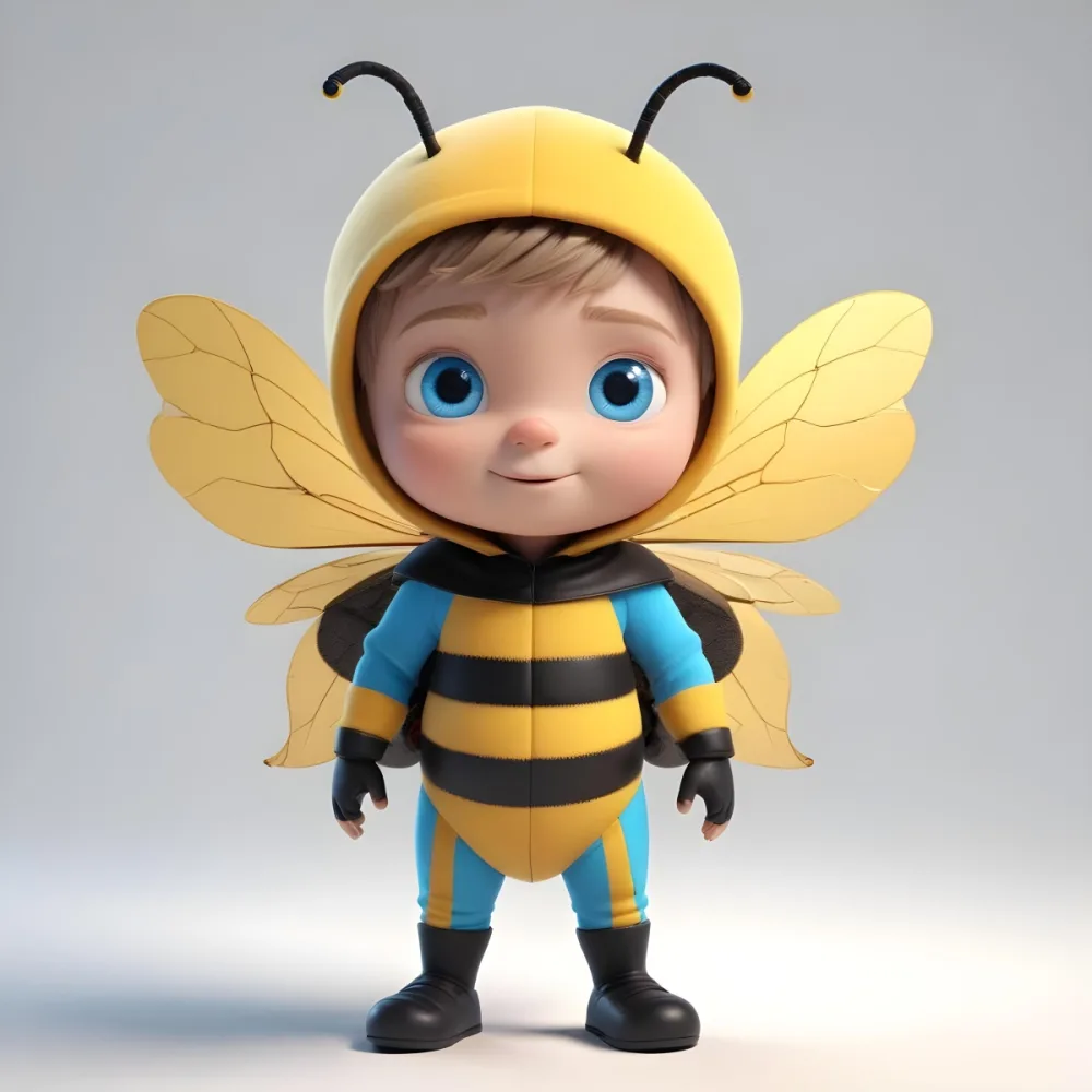 3d Model A Caucasian Boy 5 Years Old With Blue Eyes And A Bee Costume With Blue Wings In A White Background Figure Octane Render Volumetric Highly Detailed Videogame Aesthetic 1 D44b