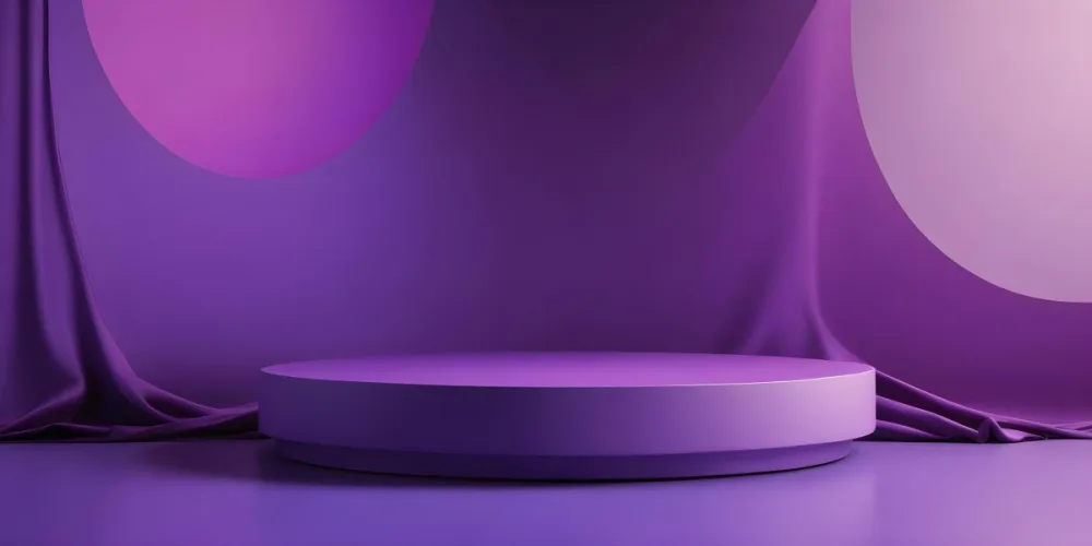 3d Model A Circular Platform In The Center With A Smooth Surface Set Against A Backdrop Of Flowing Purple Fabric The Background Features Various Shades Of Purple Creating A Gradient Effect The Overall Scene Has A 17 14e6