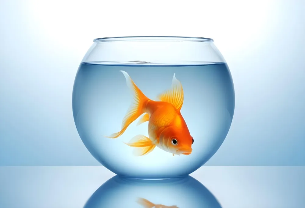 3d Model A Goldfish Inside A Transparent Fishbowl With Clear Water The Background Is A Light Blue Gradient The Fish Is Facing The Right Side Figure Octane Render Volumetric Highly Detailed Videogame Aesthetic 32 Bfe5