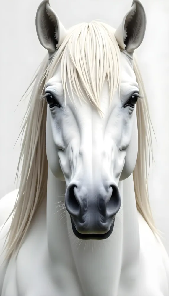 A Black Horse With Black Eyes And Black Mane Front View Symmetrical Composition Studio Lighting White Background High Detail Hyper Realistic 62 600b