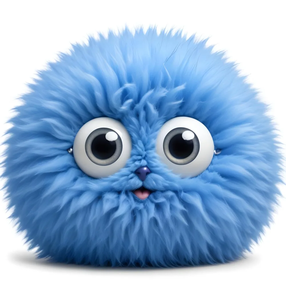 A Blue Fluffy Ball With Big Eyes Cute Soft Round Playful Cartoonish Simple Design Isolated On A White Background Soft Lighting Cheerful 38 72d2