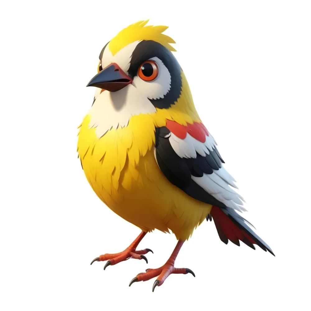 A Cartoon Bird With Yellow White And Black Feathers Yellow Eyes And A Red Beak Standing On A White Background 5 160d