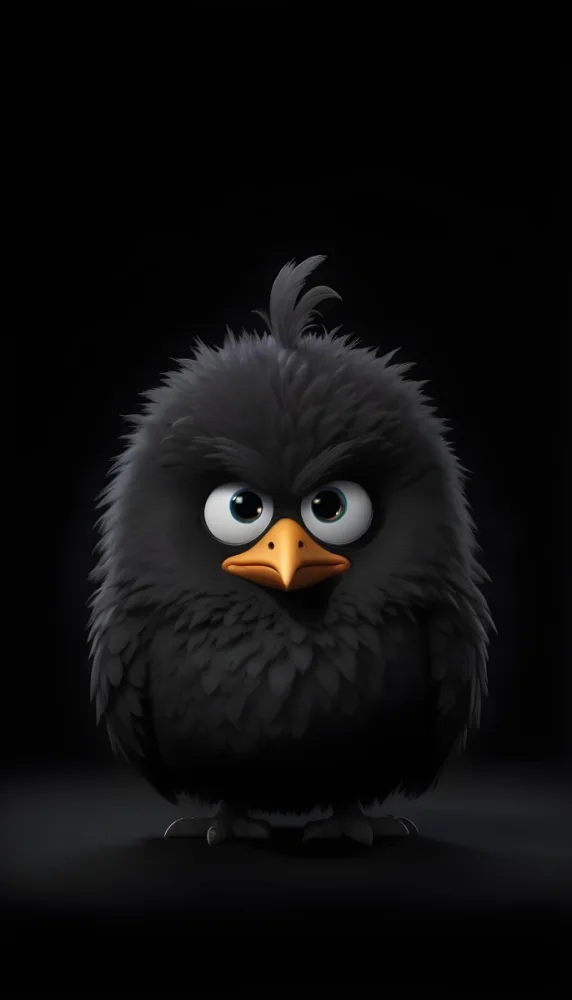 A Close Up Of A Cute Black Cartoon Penguin With Large Expressive Eyes And An Orange Beak Against A Dark Background 34 7064
