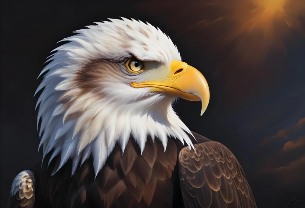 A Close Up Portrait Of A Bald Eagle With Its Distinctive White Head And Tail Feathers Sharp Yellow Beak And Intense Gaze Featuring A Golden Eagle With Dark Brown Feathers A Curved Beak And A Calm Expre 30 Fe2c