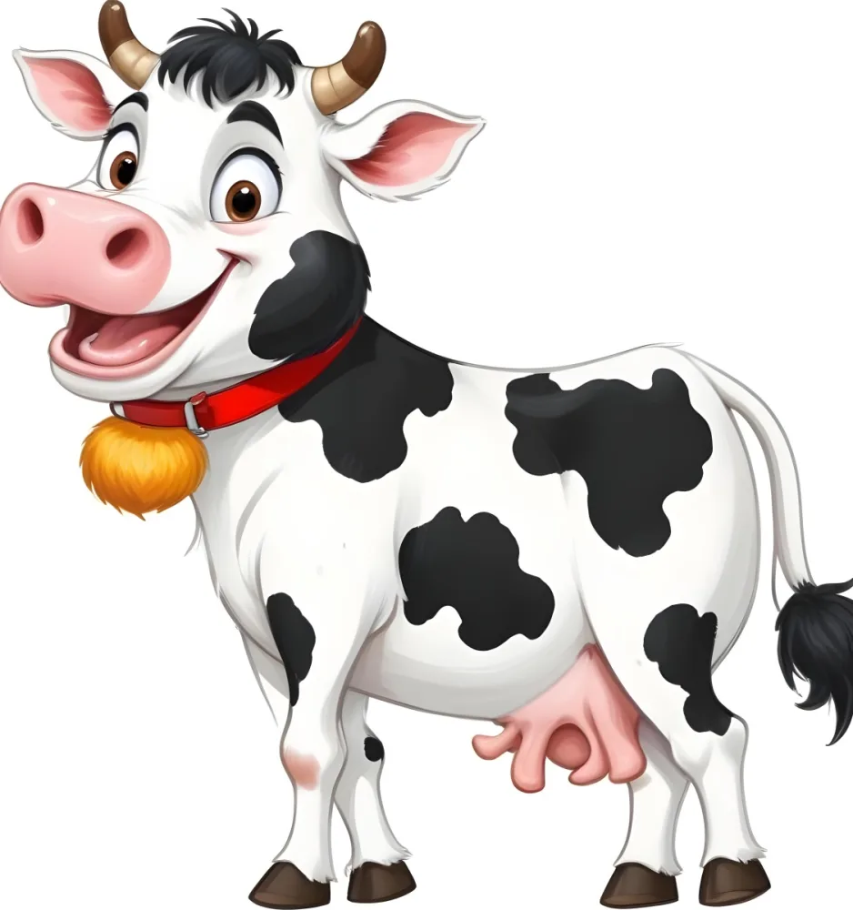 A Close Up Portrait Of A Happy Smiling Cow With Large Black And White Spots A Red Collar And Expressive Eyes And Ears 19 245b