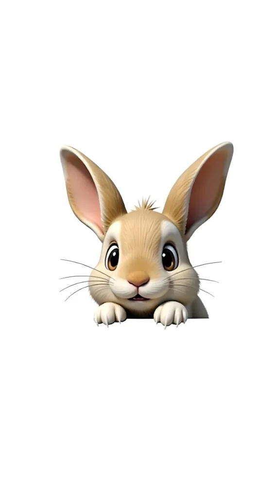 A Cute White Rabbit With Big Ears And Brown Eyes Looking Over A White Surface Isolated On A White Background 21 43f6