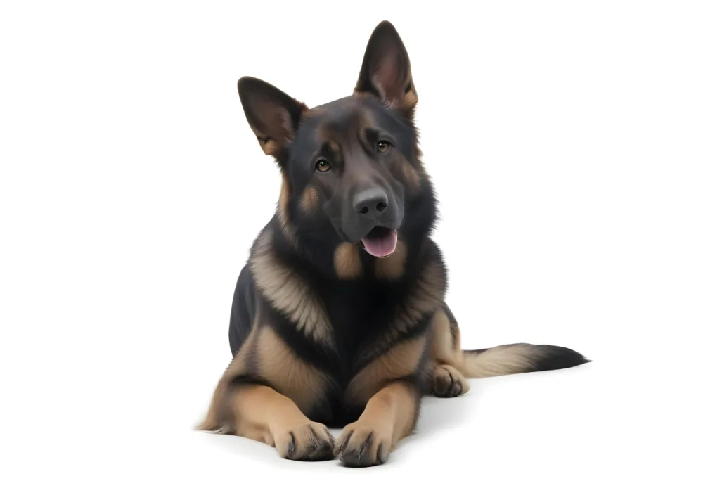 A German Shepherd Dog Approximately 5 Years Old With A Black And Tan Coat Sitting On A White Background 54 A76b
