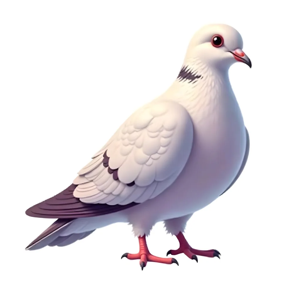 A White Pigeon With White Wings And A Black Stripe On Its Neck Standing On A White Background Cartoon Style Clean Vector Art 27 30ab