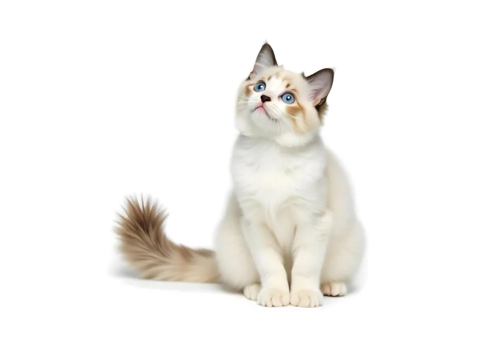 A Young Siamese Cat With Blue Eyes Sitting On A White Background 21 Cf6f