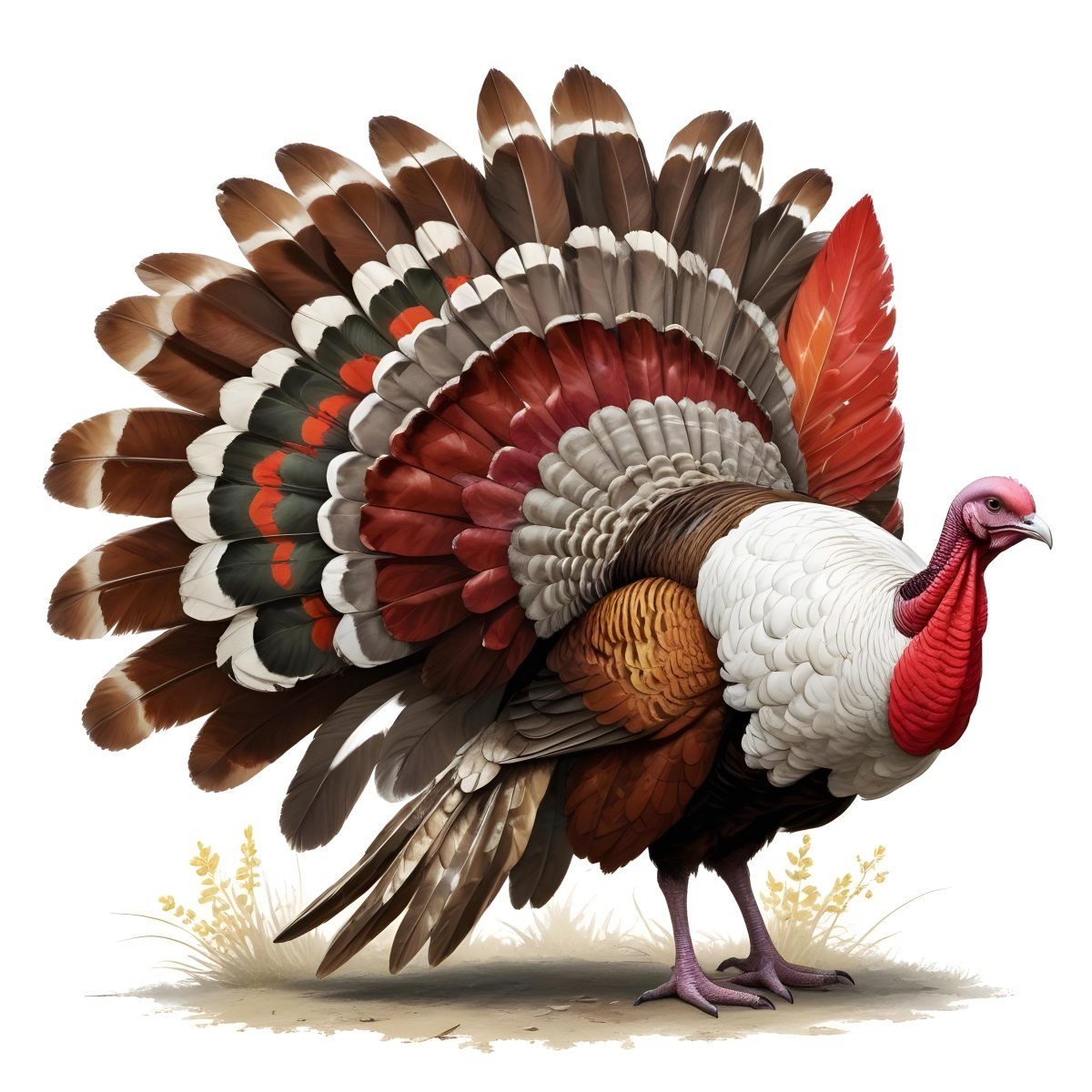 A Colorful Turkey With A Large Colorful Tail Feathers And A Red Wattle On Its Head Standing On A Plain Background 1 1972