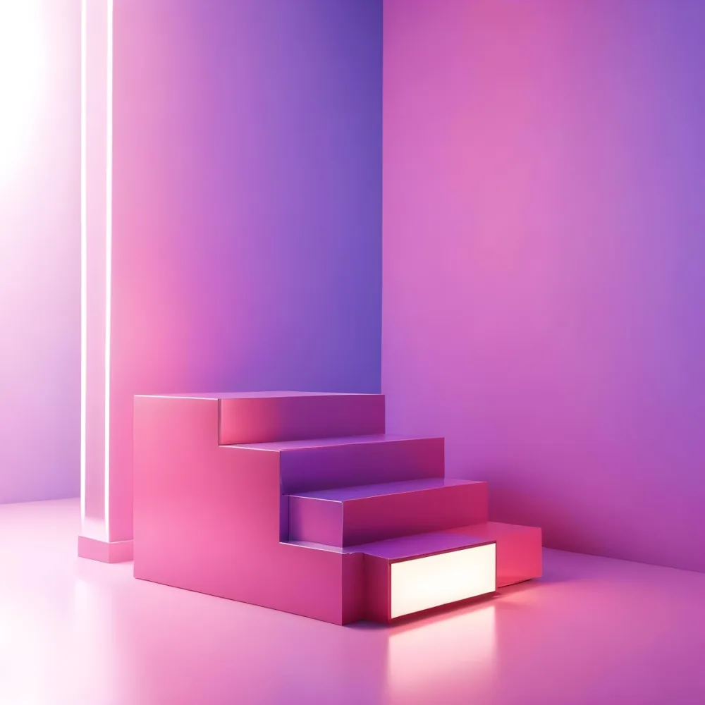 3d Model A Pink And Purple Podium Shiny And Metallic In A Pink And Purple Room With A Purple Light On The Left Figure Octane Render Volumetric Highly Detailed Videogame Aesthetic 27 E596