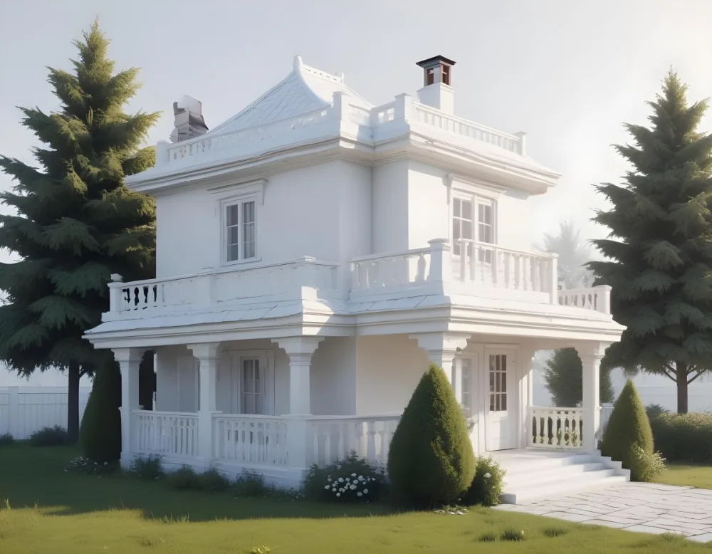3d Model A Two Story House With A White Roof And A White Door The House Is Surrounded By A White Background Figure Octane Render Volumetric Highly Detailed Videogame Aesthetic 18 989c