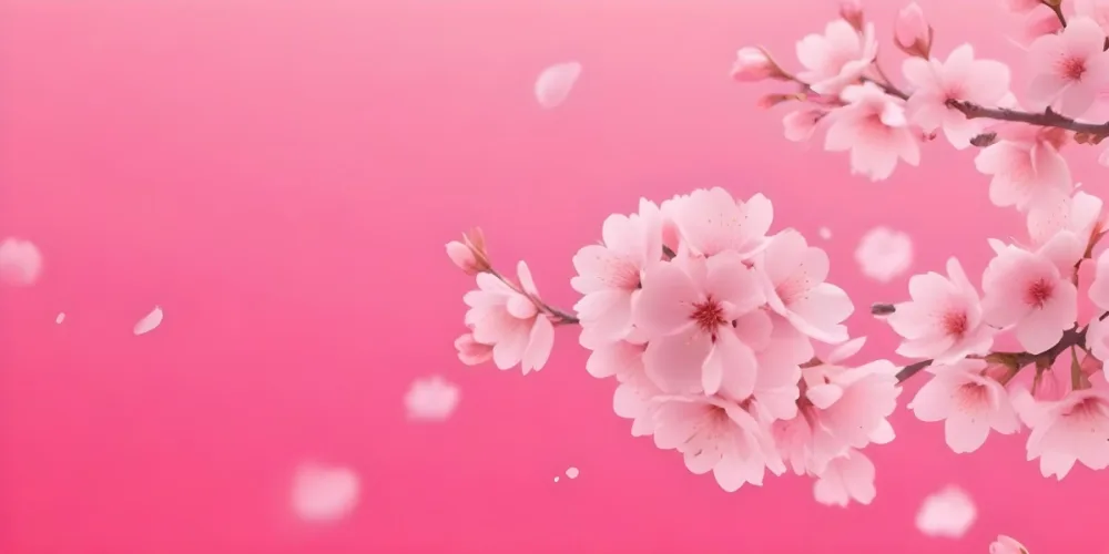 3d Model Cherry Blossom Branch With Pink Flowers And Falling Petals On A Vibrant Pink Gradient Background Soft Lighting Minimalist Composition Japanese Aesthetic Spring Season Figure Octane Render Volumetric High 6 6d72