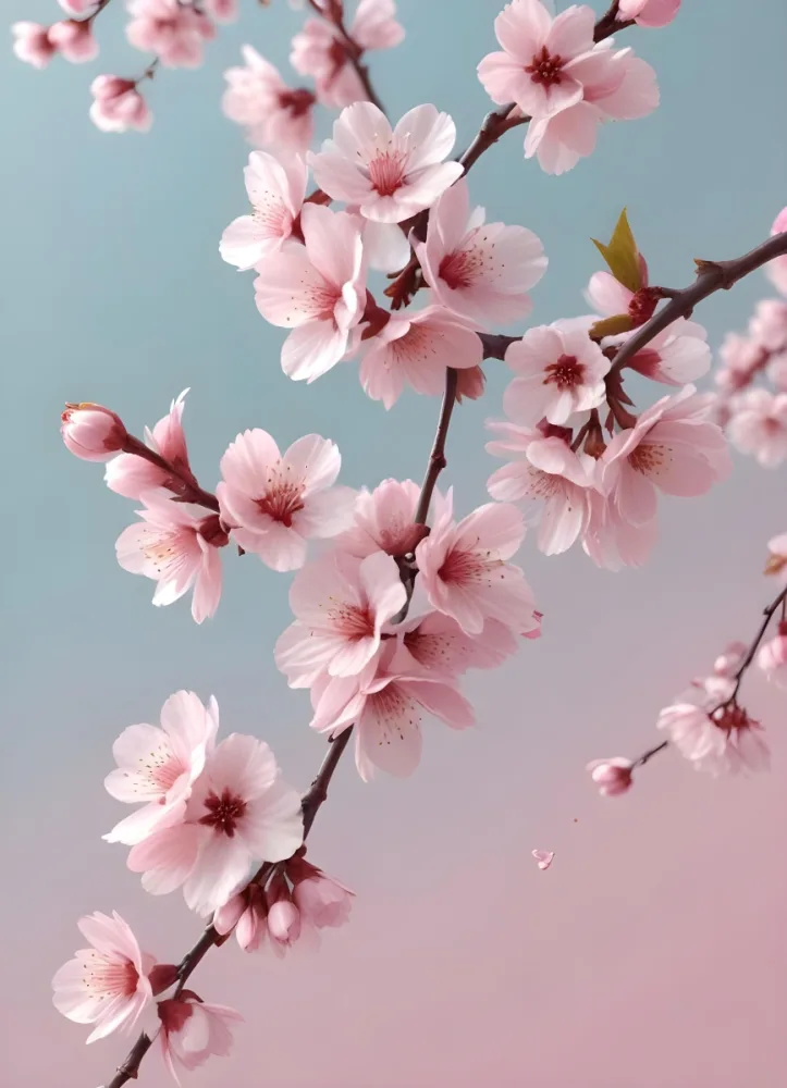 3d Model Cherry Blossom Branch With Pink Flowers And Falling Petals Soft Pink Background Delicate And Romantic Atmosphere Spring Season Floral Design Pastel Colors Elegant Composition Figure Octane Render Volume 27 16f1