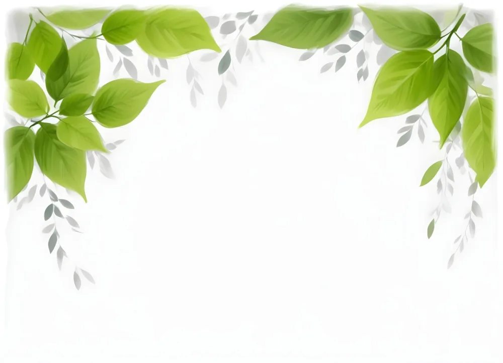 3d Model Green Leaves Arranged At The Top Corners Of A Light Gray Background Creating A Natural Frame Effect The Background Is Simple With Soft Blurred Light Spots Figure Octane Render Volumetric Highly Detailed 25 4b6d