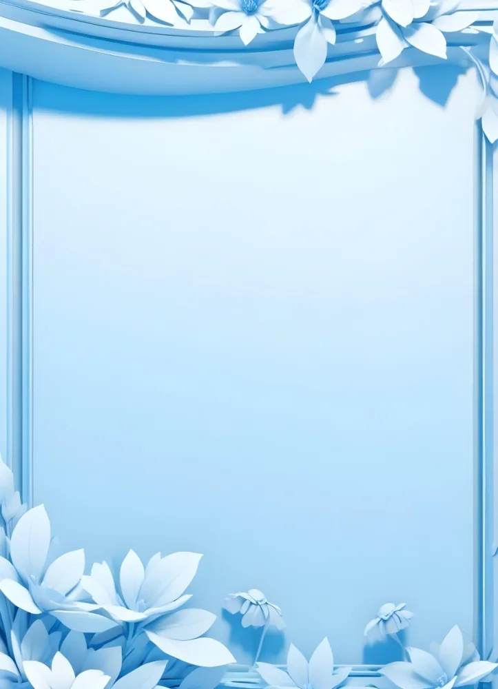 3d Model Light Blue Background With Blue Flowers On The Corners And Light Blue Stripes On The Sides Minimalist Design Clean And Simple Figure Octane Render Volumetric Highly Detailed Videogame Aesthetic 24 B25e