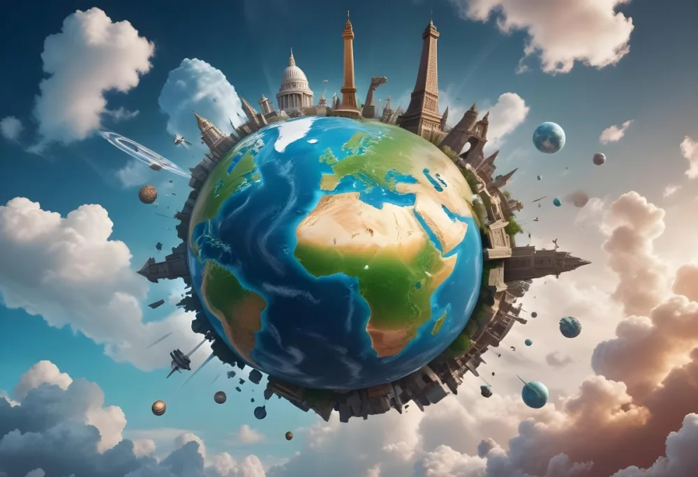 3d Model Planet Earth With Famous Monuments Around It Cloudy Sky Figure Octane Render Volumetric Highly Detailed Videogame Aesthetic 33 Cf4b
