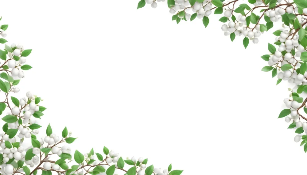 3d Model Snowberry Branches With Green Leaves And White Berries In The Upper Right And Lower Left Corners White Background Figure Octane Render Volumetric Highly Detailed Videogame Aesthetic 27 4f76